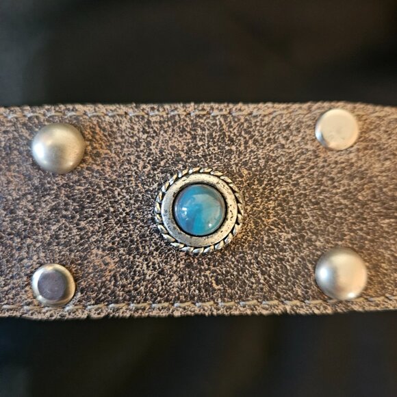 LEATHEROCK 7563 Genuine Leather Belt with Gemstone-studded buckle Sz 34 - Picture 7 of 8